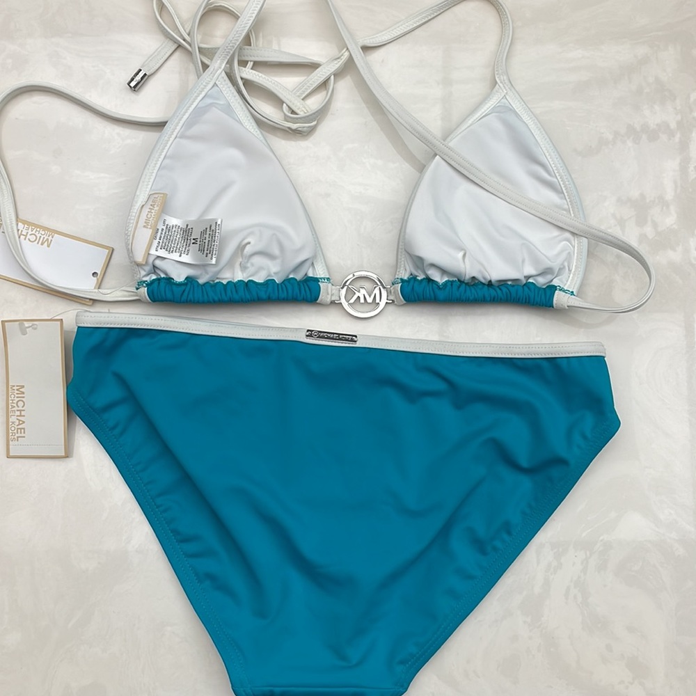 NWT Michael Kors ‘Tile Blue’ Teal Bikini Bathing Suit Sz M - Picture 5 of 6